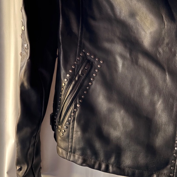 Silence + Noise Studded Embroidered Black Faux Leather Full Zip Jacket Women S - Picture 5 of 13
